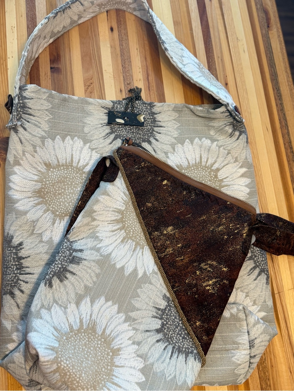 Beautiful Large Handcrafted Sunflower Print Tote Bag with Matching Accent Bag